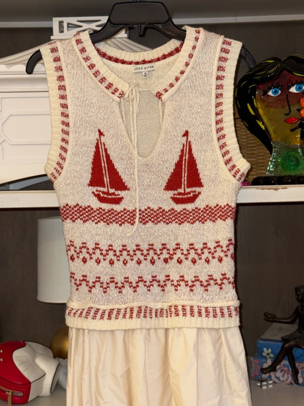 Moon River Nautical two-fer maxi dress sweater bodice sailboat cotton skirt XS - Picture 4 of 5